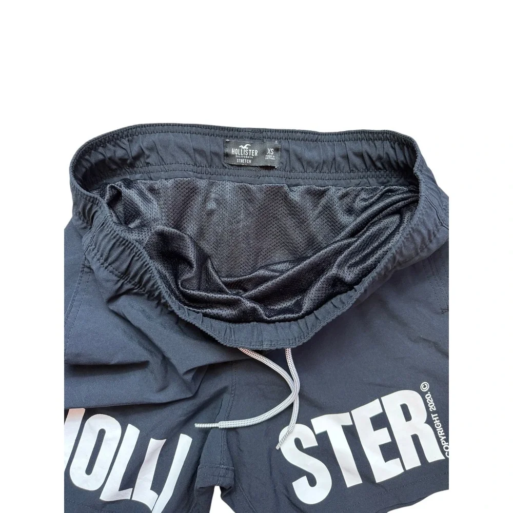 Hollister Mens Black Logo Swim Trunks Stretch Mesh Lined Shorts XS 5 Inseam